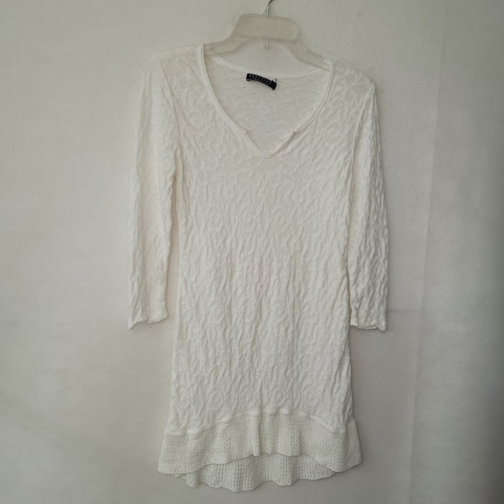 Peruvian Connection Sweater‎ Dress Womens White Crochet Knit Pima Cotton Tunic